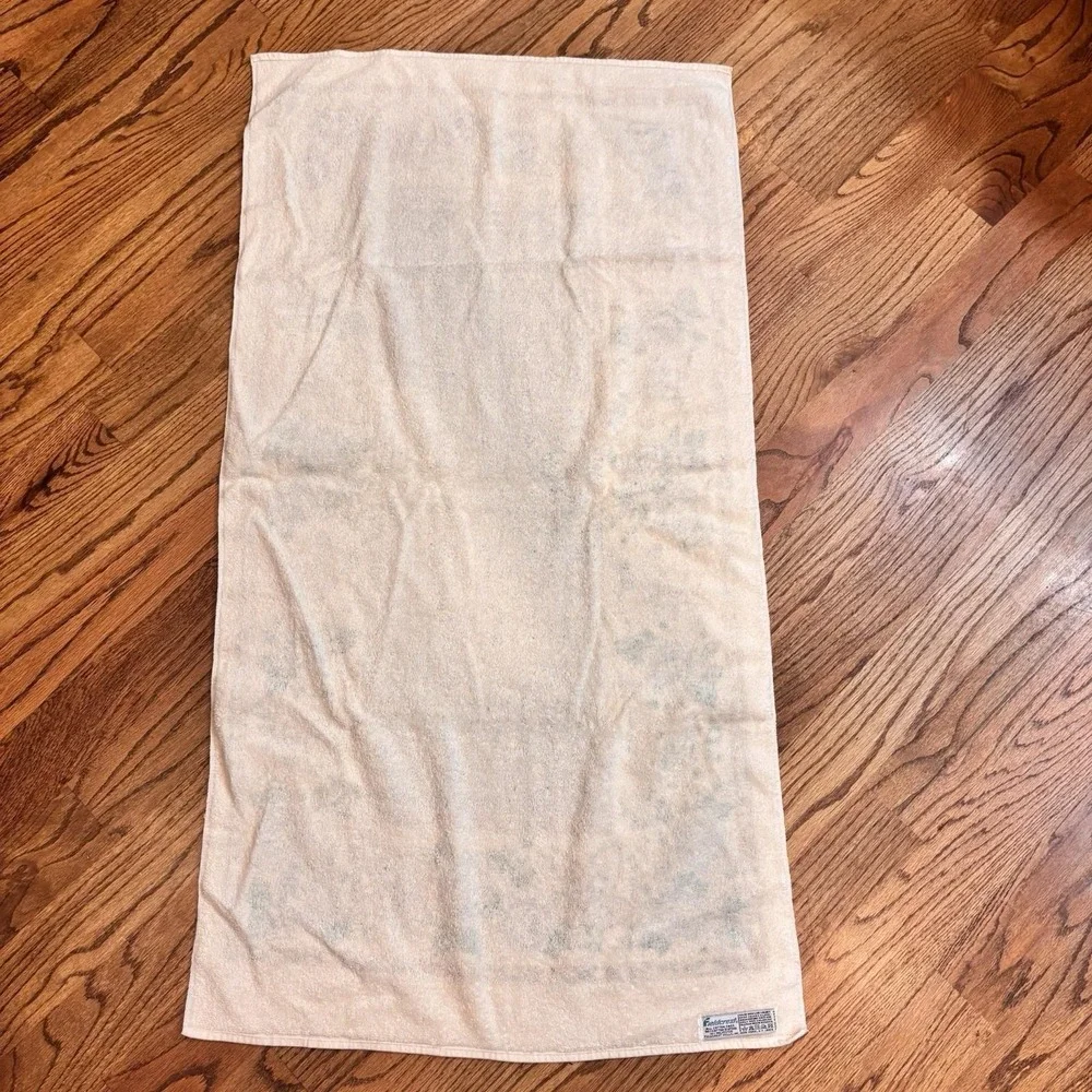Vintage Fieldcrest Bath Towel Blue Floral Paisley Cottage Cottagecore Cotton